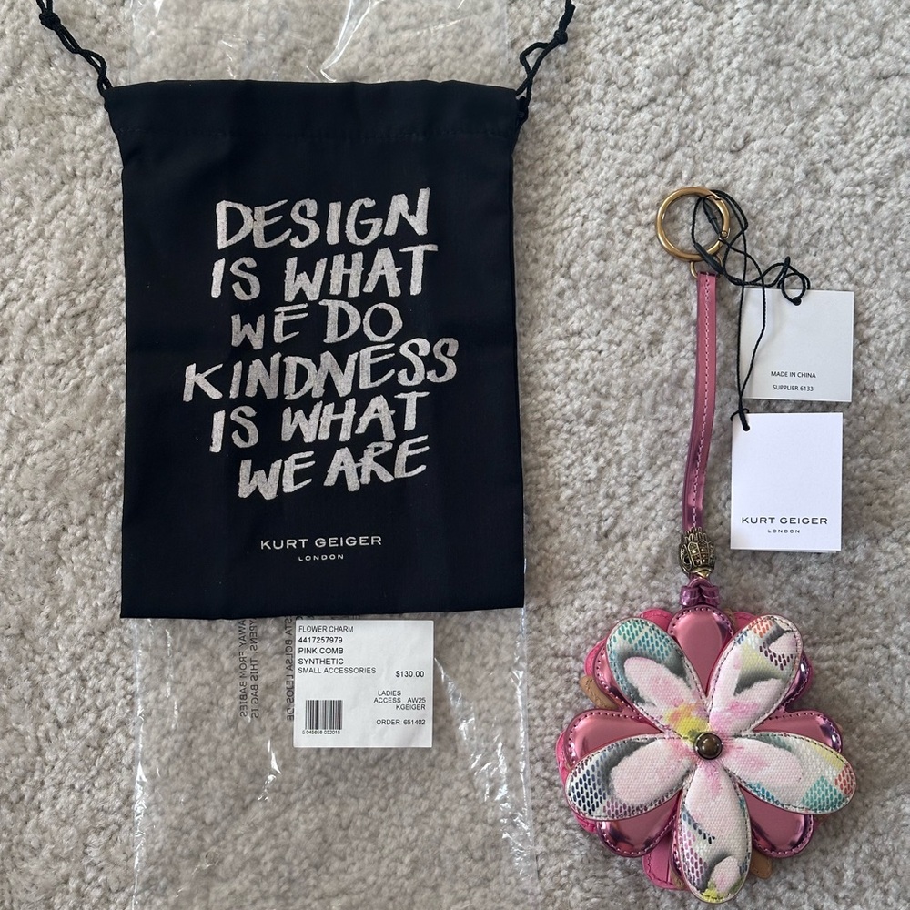 Kurt Geiger - Pink Floral Leather Keychain Charm